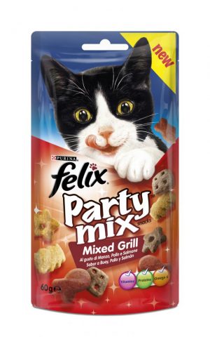FELIX PARTY MIX Snacks MIXED GRILL Με γεύση ΒΟΔΙΝΟ, ΚΟΤΟΠΟΥΛΟ & ΣΟΛΟΜΟ 60g